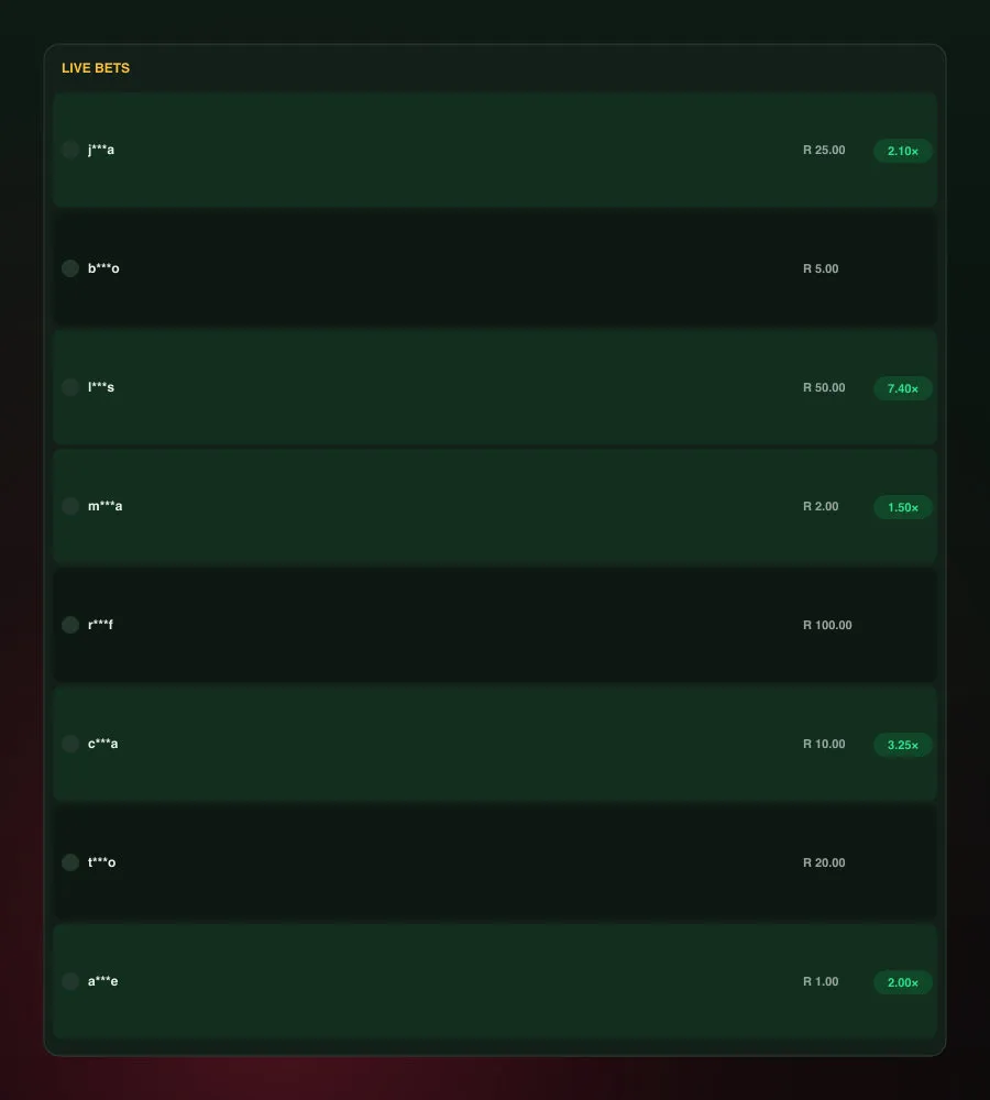 Aviator live bets panel showing real-time player activity