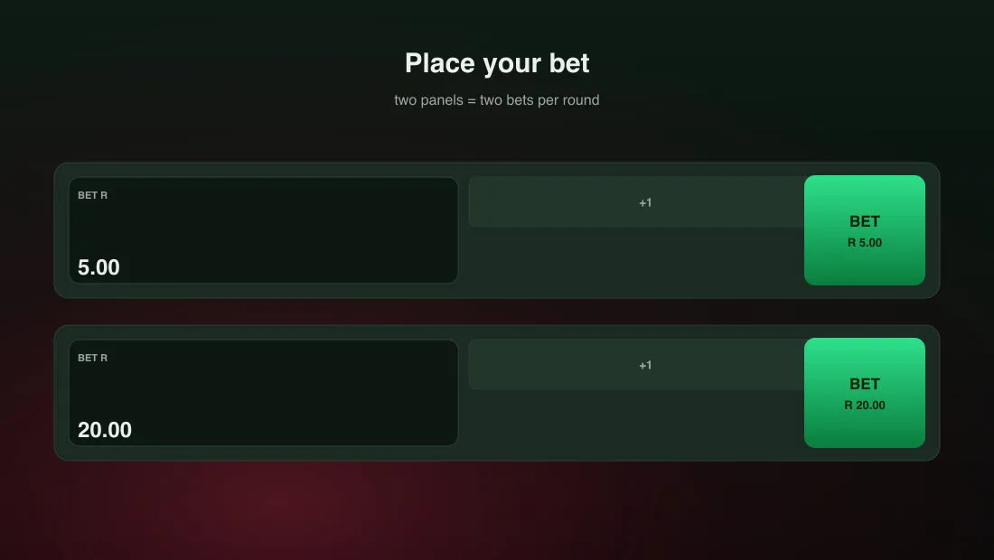 Aviator bet panel with the stake value, quick-bet chips and the green BET button